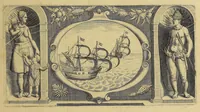 An illustration from Americae pars decima: : quae continentur, I. Duae navigationes Dn. Americi Vesputii, sub auspiciis Castellani regis, Ferdinandi susceptae. II. Solida narratio de moderno provinciae Virginiae statu, qua ratione tandem pax cum Indianis coaluerit, ac castella aliquot ad regionis praesidium ab Anglis extructa fuerint; additâ historiâ lectu jucundissimâ, quomodo Pokahuntas, regis Virginiae Powhatani filia, primori cuidam Anglo nupserit; authore Raphe Hamor Virginiae secretario. III. Vera descriptio Novae Angliae, quae Americae pars ad septentrionalem Indiam spectat, à capitaneo Johanne Schmidt, equite atque admirali delineata: cui accessit discursus, quomodo in secunda navigatione à Gallis captus, anno 1616. demum liberatus fuerit. Omnia nunc primùm in lucem edita, atque eleganter in aes incisis iconibus illustrata, / sumptibus ac studio Johann-Theodori de Bry (1619)