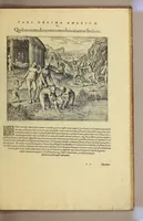 An illustration from Americae pars decima: : quae continentur, I. Duae navigationes Dn. Americi Vesputii, sub auspiciis Castellani regis, Ferdinandi susceptae. II. Solida narratio de moderno provinciae Virginiae statu, qua ratione tandem pax cum Indianis coaluerit, ac castella aliquot ad regionis praesidium ab Anglis extructa fuerint; additâ historiâ lectu jucundissimâ, quomodo Pokahuntas, regis Virginiae Powhatani filia, primori cuidam Anglo nupserit; authore Raphe Hamor Virginiae secretario. III. Vera descriptio Novae Angliae, quae Americae pars ad septentrionalem Indiam spectat, à capitaneo Johanne Schmidt, equite atque admirali delineata: cui accessit discursus, quomodo in secunda navigatione à Gallis captus, anno 1616. demum liberatus fuerit. Omnia nunc primùm in lucem edita, atque eleganter in aes incisis iconibus illustrata, / sumptibus ac studio Johann-Theodori de Bry (1619)