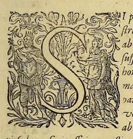 An illustration from Americae pars decima: : quae continentur, I. Duae navigationes Dn. Americi Vesputii, sub auspiciis Castellani regis, Ferdinandi susceptae. II. Solida narratio de moderno provinciae Virginiae statu, qua ratione tandem pax cum Indianis coaluerit, ac castella aliquot ad regionis praesidium ab Anglis extructa fuerint; additâ historiâ lectu jucundissimâ, quomodo Pokahuntas, regis Virginiae Powhatani filia, primori cuidam Anglo nupserit; authore Raphe Hamor Virginiae secretario. III. Vera descriptio Novae Angliae, quae Americae pars ad septentrionalem Indiam spectat, à capitaneo Johanne Schmidt, equite atque admirali delineata: cui accessit discursus, quomodo in secunda navigatione à Gallis captus, anno 1616. demum liberatus fuerit. Omnia nunc primùm in lucem edita, atque eleganter in aes incisis iconibus illustrata, / sumptibus ac studio Johann-Theodori de Bry (1619)