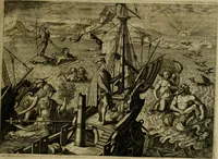 An illustration from Americae pars qvarta, siue, Insignis & admiranda historia de reperta primùm Occidentali India à Christophoro Columbo anno M. CCCCXCII (1594)
