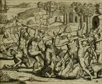 An illustration from Americae pars qvarta, siue, Insignis & admiranda historia de reperta primùm Occidentali India à Christophoro Columbo anno M. CCCCXCII (1594)