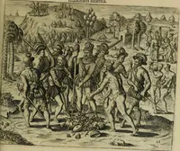 An illustration from Americae pars qvarta, siue, Insignis & admiranda historia de reperta primùm Occidentali India à Christophoro Columbo anno M. CCCCXCII (1594)