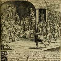 An illustration from Americae pars qvarta, siue, Insignis & admiranda historia de reperta primùm Occidentali India à Christophoro Columbo anno M. CCCCXCII (1594)