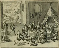 Picture 59 of 67 from Americae pars qvinta Nobilis & admiratione plena Hieronymi Bezoni Mediolanensis, secundae sectionis hiã. Hispanorum : tùm in Nigrittas seruos suos, tùm in Indos crudelitatem, Gallorumq pirataru de Hispanis toties reportata spolia : aduentu item Hispanoru in Nouam Indiæ continentis Hispaniam, eorumq contra incolas eius regionis sæuitiam explicans addita ad singula fere capita scholia, in quibus res Indiæ luculenter exponuntur : accessit præterea tabula chorographica nouæ Hispaniæ in India Occidentalj : ad invictis Rvdolph II ... omnia elegantibus figuris in aes incisis expressa (1595), leaf 118