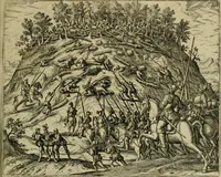 Picture 67 of 67 from Americae pars qvinta Nobilis & admiratione plena Hieronymi Bezoni Mediolanensis, secundae sectionis hiã. Hispanorum : tùm in Nigrittas seruos suos, tùm in Indos crudelitatem, Gallorumq pirataru de Hispanis toties reportata spolia : aduentu item Hispanoru in Nouam Indiæ continentis Hispaniam, eorumq contra incolas eius regionis sæuitiam explicans addita ad singula fere capita scholia, in quibus res Indiæ luculenter exponuntur : accessit præterea tabula chorographica nouæ Hispaniæ in India Occidentalj : ad invictis Rvdolph II ... omnia elegantibus figuris in aes incisis expressa (1595), leaf 134