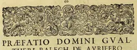 An illustration from Americae pars VIII. : Continens primo, Descriptionem trium itinerum nobilissimi et fortissimi equitis Francisci Draken, qui circumnauigato vniuerso terrarum orbe, postea copiis nauticis, ad expugnandum ciuitatem Panamam, in Indiam nauigauit. Secundo, iter nobilissimi equitis Thomae Candisch, qui duorum ferè annorum spacio, 13000. Anglicana miliaria in mari confecit, vbi describuntur quoque omnia quae in hoc itinere ipsi acciderunt & visa sunt. Tertio, duo itinera, nobilissimi & fortissimi equitis Gualtheri Ralech quibus describitur auriferum & potentissimum regnum Guiana, ad septentrionem fluminis Orenoque, alias Oregliana dicti, situm cum metropoli eius Manoa & Macuieguarai, aliisque finitimis regionibus & fluuis, mercibus item praestantissimis & mercatura, quae in regno hoc exercetur, cuius luculenta tabula geographica in fronte operis occurrit. (1625)