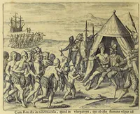 Picture 21 of 29 from Americae pars VIII. : Continens primo, Descriptionem trium itinerum nobilissimi et fortissimi equitis Francisci Draken, qui circumnauigato vniuerso terrarum orbe, postea copiis nauticis, ad expugnandum ciuitatem Panamam, in Indiam nauigauit. Secundo, iter nobilissimi equitis Thomae Candisch, qui duorum ferè annorum spacio, 13000. Anglicana miliaria in mari confecit, vbi describuntur quoque omnia quae in hoc itinere ipsi acciderunt & visa sunt. Tertio, duo itinera, nobilissimi & fortissimi equitis Gualtheri Ralech quibus describitur auriferum & potentissimum regnum Guiana, ad septentrionem fluminis Orenoque, alias Oregliana dicti, situm cum metropoli eius Manoa & Macuieguarai, aliisque finitimis regionibus & fluuis, mercibus item praestantissimis & mercatura, quae in regno hoc exercetur, cuius luculenta tabula geographica in fronte operis occurrit. (1625), leaf 94