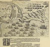 Picture 11 of 14 from Americae pars VIII. : Continens primo, Descriptionem trium itinerum nobilissimi et fortissimi equitis Francisci Draken, qui peragrato primum vniuerso terrarum orbe, postea cum nobilissimo equite Iohanne Hauckens, ad expugnandum ciuitatem Panama, in Indiam nauigauit, vbi vitam suam ambo finierunt. Secundo, iter noblissimi equitis Thomae Candisch, qui duorum ferè annorum spacio, 13000. Anglicana miliaria in mari confecit, vbi describuntur quoque omnia quae in hoc itinere ipsi acciderunt & visa sunt. Tertio, duo itinera, nobilissimi & fortissimi domini Gualtheri Ralegh equitis & designati gubernatoris regij in Anglia praesidij, nec non fortissimi capitanei Laurentii Keyms. Quibus itineribus describitur auriferum et potentissimum regnum Guiana, ad septentrionem fluminis Orenoque, aliàs Oreciliana dicti, situm, cum metropoli eius Manoa & Macuieguarai, aliisq[ue] finitimis regionibus & fluuis, mereibus item praestantissimis, & mercatura, quae in regno hoc exercetur. (1599), leaf 207