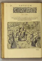 An illustration from Americae tertia pars Memorabile[m] provinciae Brasiliae historiam contine[n]s, Germanico primùm sermone scriptam à Ioa[n]ne Stadio Hombergensi Hesso, nunc autem Latinitate donatam à Teucrio Annaeo Priuato Colchanthe Po: & Med: addita est narratio profectionis Ioannis Lerij in eamdem provinciam, qua[m] ille initio Gallicè conscripsit, postea verò Latinam fecit. : His accessit descriptio morum & ferocitatis incolarum illius regionis, atque colloquium ipsorum idiomate conscriptum. (1597)