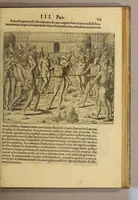 An illustration from Americae tertia pars Memorabile[m] provinciae Brasiliae historiam contine[n]s, Germanico primùm sermone scriptam à Ioa[n]ne Stadio Hombergensi Hesso, nunc autem Latinitate donatam à Teucrio Annaeo Priuato Colchanthe Po: & Med: addita est narratio profectionis Ioannis Lerij in eamdem provinciam, qua[m] ille initio Gallicè conscripsit, postea verò Latinam fecit. : His accessit descriptio morum & ferocitatis incolarum illius regionis, atque colloquium ipsorum idiomate conscriptum. (1597)