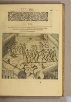 An illustration from Americae tertia pars Memorabile[m] provinciae Brasiliae historiam contine[n]s, Germanico primùm sermone scriptam à Ioa[n]ne Stadio Hombergensi Hesso, nunc autem Latinitate donatam à Teucrio Annaeo Priuato Colchanthe Po: & Med: addita est narratio profectionis Ioannis Lerij in eamdem provinciam, qua[m] ille initio Gallicè conscripsit, postea verò Latinam fecit. : His accessit descriptio morum & ferocitatis incolarum illius regionis, atque colloquium ipsorum idiomate conscriptum. (1597)