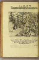 An illustration from Americae tertia pars Memorabile[m] provinciae Brasiliae historiam contine[n]s, Germanico primùm sermone scriptam à Ioa[n]ne Stadio Hombergensi Hesso, nunc autem Latinitate donatam à Teucrio Annaeo Priuato Colchanthe Po: & Med: addita est narratio profectionis Ioannis Lerij in eamdem provinciam, qua[m] ille initio Gallicè conscripsit, postea verò Latinam fecit. : His accessit descriptio morum & ferocitatis incolarum illius regionis, atque colloquium ipsorum idiomate conscriptum. (1597)