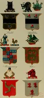 An illustration from America heraldica : a compilation of coats of arms, crests and mottoes of prominent American families settled in this country before 1800 (1887)