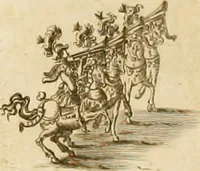 An illustration from Amore e gloria : festa d'armi a cavallo celebrata nel Regio Ducal Palazzo di Milano (1669)