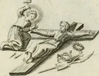 Picture 7 of 33 from Amoris diuini et humani antipathia : e variis Sacrae Scripturae locis depro[m]pta, emblematibus suis expressa et SS. PP. authoritatibus illustrata = Les effects diuers de l'amour diuin et humain : richement exprimés par petits emblemes tirés des SS. Ecritures et des SS. Peres, le tout mis en latin et francois (1628), leaf 16