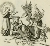 Picture 8 of 33 from Amoris diuini et humani antipathia : e variis Sacrae Scripturae locis depro[m]pta, emblematibus suis expressa et SS. PP. authoritatibus illustrata = Les effects diuers de l'amour diuin et humain : richement exprimés par petits emblemes tirés des SS. Ecritures et des SS. Peres, le tout mis en latin et francois (1628), leaf 18