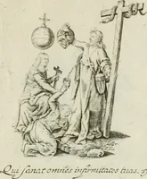 An illustration from Amoris diuini et humani antipathia : e variis Sacrae Scripturae locis depro[m]pta, emblematibus suis expressa et SS. PP. authoritatibus illustrata = Les effects diuers de l'amour diuin et humain : richement exprimés par petits emblemes tirés des SS. Ecritures et des SS. Peres, le tout mis en latin et francois (1628)