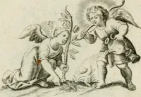 An illustration from Amoris diuini et humani antipathia : e variis Sacrae Scripturae locis depro[m]pta, emblematibus suis expressa et SS. PP. authoritatibus illustrata = Les effects diuers de l'amour diuin et humain : richement exprimés par petits emblemes tirés des SS. Ecritures et des SS. Peres, le tout mis en latin et francois (1628)