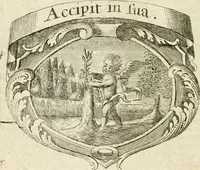 An illustration from Mater amoris et doloris : quam Christus in cruce moriens omnibus ac singulis suis fidelibus in matrem legavit, ecce mater tua : nunc explicata per sacra emblemata, figuras scripturae quàm plurimas, conceptus varios praedicabiles, SS. patrum sententias, raras historias, & pios ad Jesum patientem, ac sanctissimam matrem ejus compatientem affectus : opus omnibus Jesum & Mariam amantibus, praedicantibus, aut meditantibus perutile, com triplici indice considerationum, rerum memorabilium, & concionatorio, formandis per annum concionibus opportuno (1726)