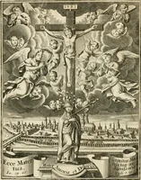 An illustration from Mater amoris et doloris : quam Christus in cruce moriens omnibus ac singulis suis fidelibus in matrem legavit, ecce mater tua : nunc explicata per sacra emblemata, figuras scripturae quàm plurimas, conceptus varios praedicabiles, SS. patrum sententias, raras historias, & pios ad Jesum patientem, ac sanctissimam matrem ejus compatientem affectus : opus omnibus Jesum & Mariam amantibus, praedicantibus, aut meditantibus perutile, com triplici indice considerationum, rerum memorabilium, & concionatorio, formandis per annum concionibus opportuno (1726)