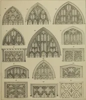 An illustration from An analysis of Gothic architecture. Illustrated by a series of upwards of seven hundred examples of doorways, windows, mouldings, roofs, arches, crosses, panels, buttresses, seats, screens, etc., and accompanied with remarks on the several details of an ecclesiastical edifice (1903)