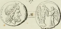 An illustration from Ancient coins of Greek cities and kings. From various collections principally in Great Britain; (1831)