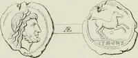 An illustration from Ancient coins of Greek cities and kings. From various collections principally in Great Britain; (1831)