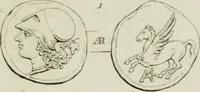 An illustration from Ancient coins of Greek cities and kings. From various collections principally in Great Britain; (1831)