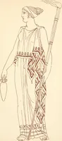 An illustration from Ancient Greek female costume : illustrated by one hundred and twelve plates and numerous smaller illustrations ; with descriptive letterpress and descriptive passages from the works of Homer, Hesiod, Herodotus, Aeschylus, Euripides, Aristophanes, Theocritus, Xenophon, Lucian, and other Greek authors (1882)