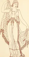 An illustration from Ancient Greek female costume : illustrated by one hundred and twelve plates and numerous smaller illustrations ; with descriptive letterpress and descriptive passages from the works of Homer, Hesiod, Herodotus, Aeschylus, Euripides, Aristophanes, Theocritus, Xenophon, Lucian, and other Greek authors (1882)