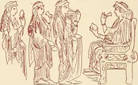 An illustration from Ancient Greek female costume : illustrated by one hundred and twelve plates and numerous smaller illustrations ; with descriptive letterpress and descriptive passages from the works of Homer, Hesiod, Herodotus, Aeschylus, Euripides, Aristophanes, Theocritus, Xenophon, Lucian, and other Greek authors (1882)
