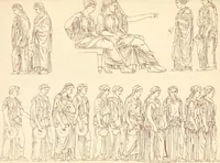 Picture 126 of 176 from Ancient Greek female costume : illustrated by one hundred and twelve plates and numerous smaller illustrations ; with descriptive letterpress and descriptive passages from the works of Homer, Hesiod, Herodotus, Aeschylus, Euripides, Aristophanes, Theocritus, Xenophon, Lucian, and other Greek authors (1882), leaf 256