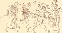 An illustration from Ancient Greek female costume : illustrated by one hundred and twelve plates and numerous smaller illustrations ; with descriptive letterpress and descriptive passages from the works of Homer, Hesiod, Herodotus, Aeschylus, Euripides, Aristophanes, Theocritus, Xenophon, Lucian, and other Greek authors (1882)