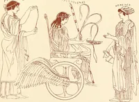An illustration from Ancient Greek female costume : illustrated by one hundred and twelve plates and numerous smaller illustrations ; with descriptive letterpress and descriptive passages from the works of Homer, Hesiod, Herodotus, Aeschylus, Euripides, Aristophanes, Theocritus, Xenophon, Lucian, and other Greek authors (1882)
