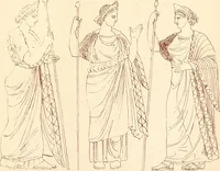 Picture 132 of 176 from Ancient Greek female costume : illustrated by one hundred and twelve plates and numerous smaller illustrations ; with descriptive letterpress and descriptive passages from the works of Homer, Hesiod, Herodotus, Aeschylus, Euripides, Aristophanes, Theocritus, Xenophon, Lucian, and other Greek authors (1882), leaf 260