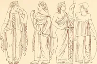 Picture 133 of 176 from Ancient Greek female costume : illustrated by one hundred and twelve plates and numerous smaller illustrations ; with descriptive letterpress and descriptive passages from the works of Homer, Hesiod, Herodotus, Aeschylus, Euripides, Aristophanes, Theocritus, Xenophon, Lucian, and other Greek authors (1882), leaf 262