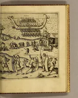 An illustration from Ander Schiffart[.] In die Orientalische Indien, so die holländische Schieff (welche im Martio 1598. aussgefahren, dauon die 2. letzste im Mayo 1600. mit grossem Schatz von Würtz wider kommen seynd) verrichtet. : Darin[n] kürtzlich, doch warhafftiglich, der gantze Success der Reyse, erzehlet wirdt. Mit etlichen nötigen Erklärung, Carten vnd Figuren gezieret, (1615)