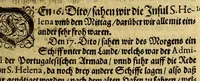 An illustration from Ander Schiffart[.] In die Orientalische Indien, so die holländische Schiff (welche im Martio 1598. aussgefahren, dauon die 2. letzste im Mayo 1600. mit grossem Schatz von Würtz wider kommen seynd) verrichtet. : Darin kürtzlich, doch warhafftiglich, der gantze Succes der Reyse, erzehlet wirdt. Mit etlichen nötigen Erklärung, Carten vnd Figuren gezieret. (1605)