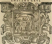 An illustration from Andreae Alciati Emblemata cum commentariis Claudii Minois I.C. Francisci Sanctii Brocensis, & notis Laurentij Pignorij Patavini : nouissima hac editione in continuam vnius commentarij seriem congestis, in certas quasdam quasi classes dispositis, & plusquam dimidia parte auctis (1661)
