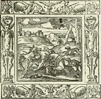 An illustration from Andreæ Alciati emblemata cvm commentariis Clavdii Minois...: & notis Lavrentii Pignorii Patavini : nouissima hac editione in continuam vnius commentarij seriem congestis, in certas quasdam quasi classes dispositis, & plusquam dimidia parte auctis (1621)