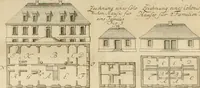 An illustration from Anfangsgründe der bürgerlichen Baukunst für Landleute, oder, Anleitung wie die Landbewohner neue verbesserte Gebaüde mit feuersichern Dächern, ingleichen neue Dörfer, Wasserleitungen und holzersparende Back- und Stubenoefen ohne Zuziehung eines Baumeisters entwerfen, zeichnen, Anschläge dazu machen n erbauen können : nebst einer kurzen Anzeige die Gewitter abzuleiten (1776)