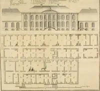 An illustration from Anfangsgründe der bürgerlichen Baukunst für Landleute, oder, Anleitung wie die Landbewohner neue verbesserte Gebaüde mit feuersichern Dächern, ingleichen neue Dörfer, Wasserleitungen und holzersparende Back- und Stubenoefen ohne Zuziehung eines Baumeisters entwerfen, zeichnen, Anschläge dazu machen n erbauen können : nebst einer kurzen Anzeige die Gewitter abzuleiten (1776)