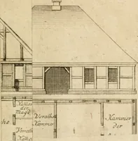 An illustration from Anfangsgründe der bürgerlichen Baukunst für Landleute, oder, Anleitung wie die Landbewohner neue verbesserte Gebaüde mit feuersichern Dächern, ingleichen neue Dörfer, Wasserleitungen und holzersparende Back- und Stubenoefen ohne Zuziehung eines Baumeisters entwerfen, zeichnen, Anschläge dazu machen n erbauen können : nebst einer kurzen Anzeige die Gewitter abzuleiten (1776)