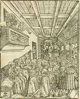 An illustration from Anfang, Vrsprug und Herkomen des Thurniers inn Teutscher Nation : wieuil Thurnier biss vff den letztenn zu Wormbs : auch wie vnnd an welchen Orten die gehalten vñ durch was Fürsten, Grauen, Herrn, Ritter vñ vom Adel, sie iederzeit besucht worden sindt .. (1532)