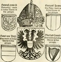 Picture 193 of 234 from Anfang, Vrsprug und Herkomen des Thurniers inn Teutscher Nation : wieuil Thurnier biss vff den letztenn zu Wormbs : auch wie vnnd an welchen Orten die gehalten vñ durch was Fürsten, Grauen, Herrn, Ritter vñ vom Adel, sie iederzeit besucht worden sindt .. (1532), leaf 348