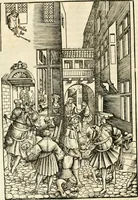 An illustration from Anfang, Vrsprug und Herkomen des Thurniers inn Teutscher Nation : wieuil Thurnier biss vff den letztenn zu Wormbs : auch wie vnnd an welchen Orten die gehalten vñ durch was Fürsten, Grauen, Herrn, Ritter vñ vom Adel, sie iederzeit besucht worden sindt .. (1532)