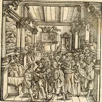 An illustration from Anfang, Vrsprug und Herkomen des Thurniers inn Teutscher Nation : wieuil Thurnier biss vff den letztenn zu Wormbs : auch wie vnnd an welchen Orten die gehalten vñ durch was Fürsten, Grauen, Herrn, Ritter vñ vom Adel, sie iederzeit besucht worden sindt .. (1532)
