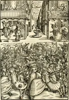 An illustration from Anfang, Vrsprug und Herkomen des Thurniers inn Teutscher Nation : wieuil Thurnier biss vff den letztenn zu Wormbs : auch wie vnnd an welchen Orten die gehalten vñ durch was Fürsten, Grauen, Herrn, Ritter vñ vom Adel, sie iederzeit besucht worden sindt .. (1532)