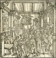 An illustration from Anfang, Vrsprug und Herkomen des Thurniers inn Teutscher Nation : wieuil Thurnier biss vff den letztenn zu Wormbs : auch wie vnnd an welchen Orten die gehalten vñ durch was Fürsten, Grauen, Herrn, Ritter vñ vom Adel, sie iederzeit besucht worden sindt .. (1532)