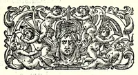 An illustration from Anfiteatro romano : nel quale con le memorie de' grandi si rappilogano in parte l'origine & le grandezze de' primi potentati di Europa, et descriuendosi i principij & l'instituto di tutti gli ordini antichi e nuoui della cavalleria di collana, si rappresenta la nobiltà delle famiglie antiche e nuoue della regia città di Milano : parte prima (1648)